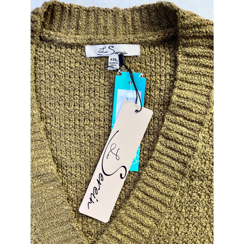 Les Serein Spiced Olive/Tan Boucle Popcorn Cardigan XXL Boxy Fall Cabincore Cozy - Picture 3 of 13